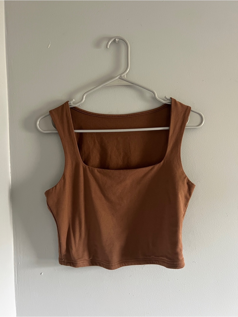 Brown Square-Neck Crop Tank Top